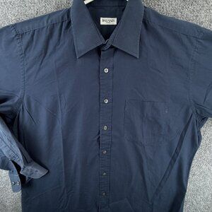 Balmain Point 16.5 Cotton Polyester Blue Long Sleeve Mens Pocket Button Up Solid